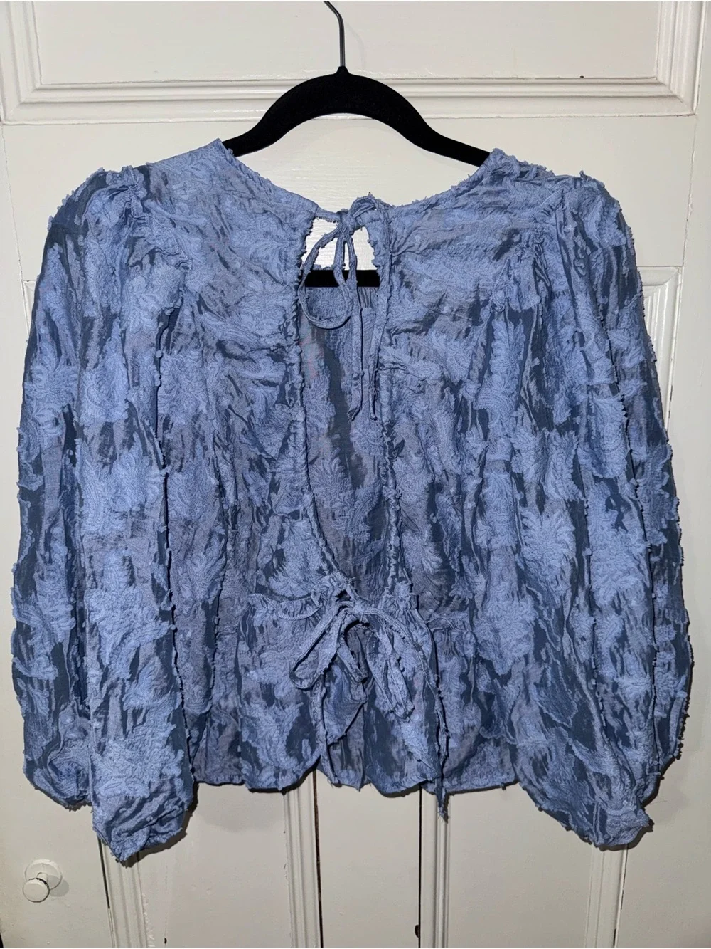 Free People Blue Peplum Puff Sleeve-tied Back NEW